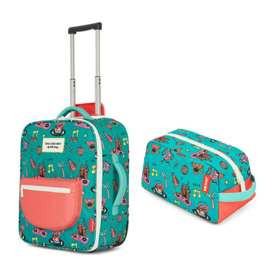 Koffer für Kinder Grün mit Musik-Motiv Rosa Griff Rucksack Hello Hossy