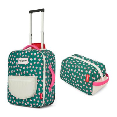 Koffer für Kinder Grün mit Blumen-Motiv und passendem Etui Hello Hossy