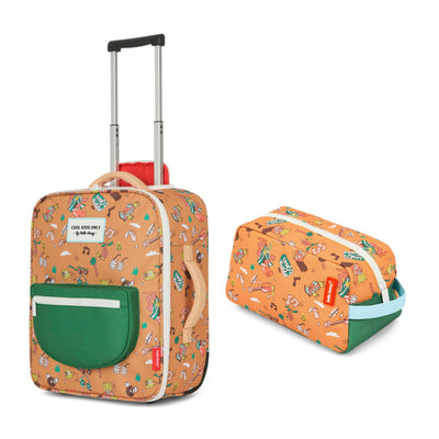 Koffer für Kinder Braun mit Musik-Motiv Trolley-Griff und passendem Etui Hello Hossy