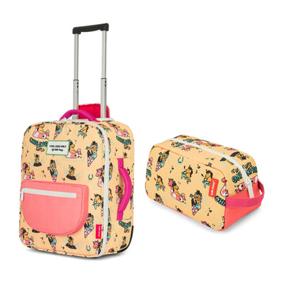 Koffer für Kinder Gelb mit Einhorn-Motiv Rosa Tragegriff passendes Etui Hello Hossy
