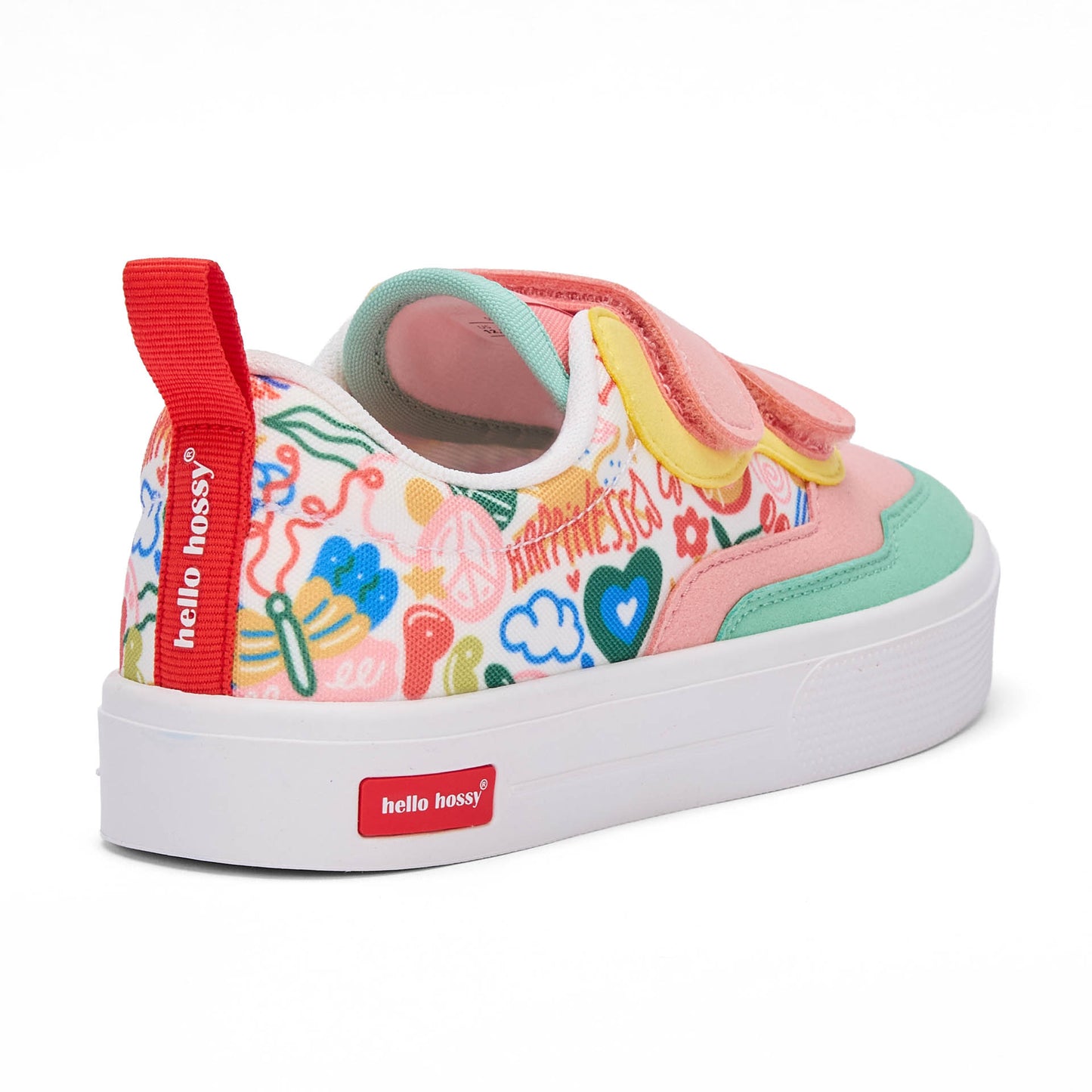Kindersneakers Rosa Grün mehrfarbiger Kunst-Aufdruck Klettverschluss Hello Hossy