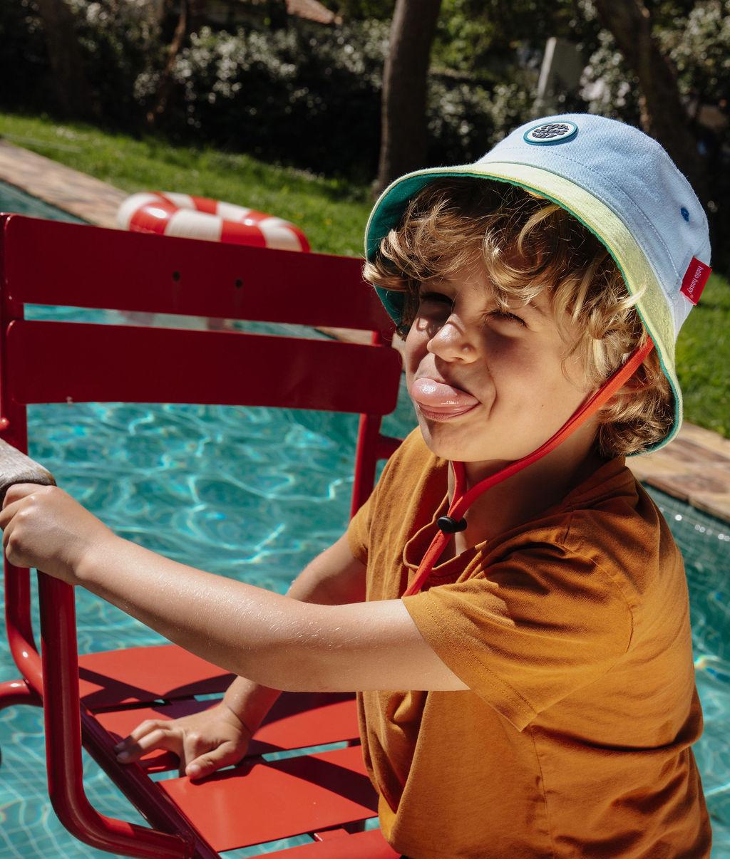 Bob enfant bicolore bleu vert cordon rouge patch Cool Kids Only Hello Hossy