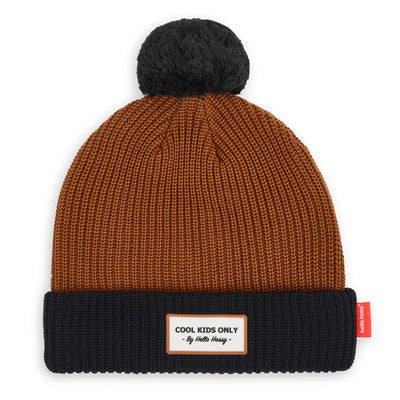 Mütze mit Bommel Color Block Blacky für Kinder und Babys – flach liegend