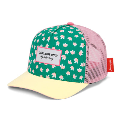 Cap für Kinder Trucker grün Blumenmuster rosa Blumen ungetragen Hello Hossy