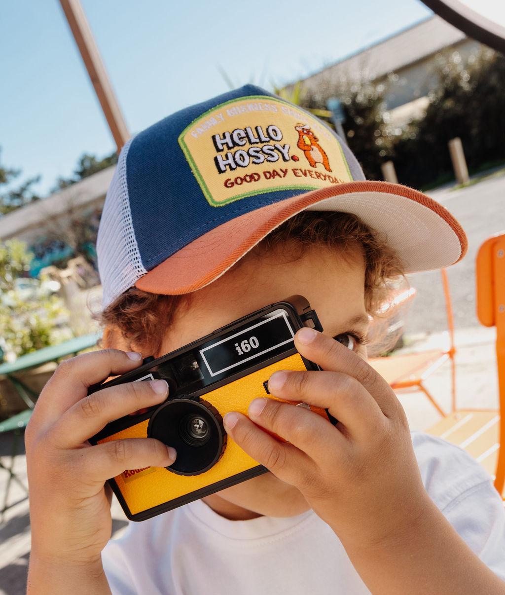 Cap Kind Blau Weiß Schirm Orange Patch Good Day Hello Hossy