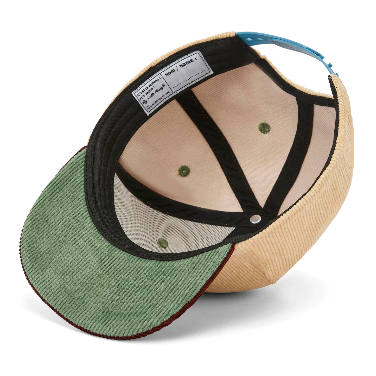 Casquette velours beige Sweet Almond pour enfant – détail visière