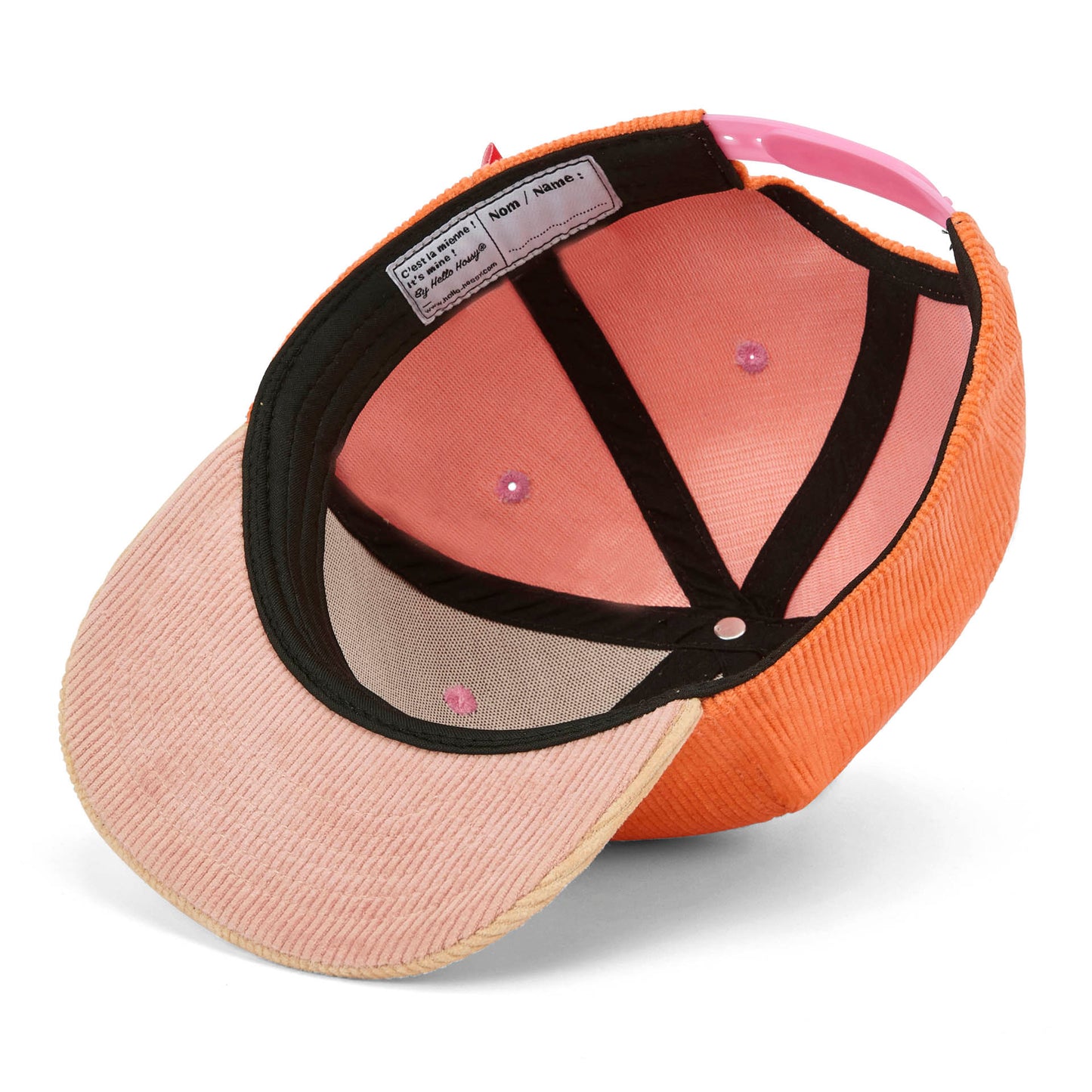 Casquette velours orange Sweet Mandarine pour enfant – détail visière