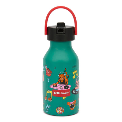 Trinkflasche Kind grün Aufdruck Musik Tiere Tragegriff rot Hello Hossy