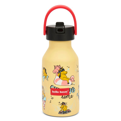 Trinkflasche Kind Gelb Einhorn-Motiv roter Tragegriff Hello Hossy