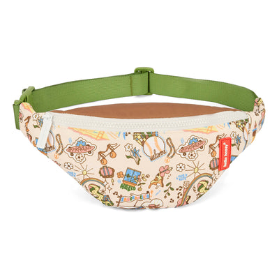 Bauchtasche Kind Cremeweiß Reise-Motiv Reißverschluss Weiß Grüner Gurt Hello Hossy