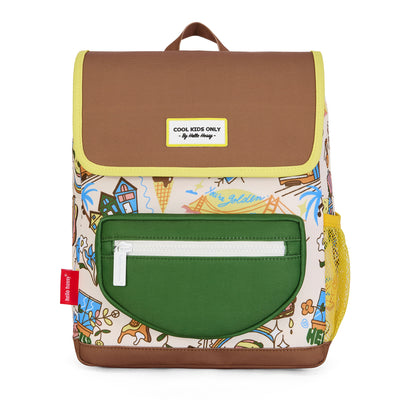 Rucksack Kind Cremeweiß Reise USA Aufdruck grüne Netz-Tasche Gelb Hello Hossy