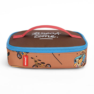 Lunchtasche Kind Braun Mascots Fahrrad Motiv Blauer Reißverschluss Hello Hossy