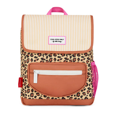 Rucksack Kind Beige Leopard Aufdruck braune Vordertasche Hello Hossy