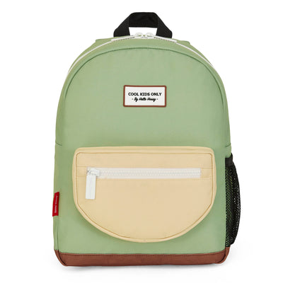Kinder-Rucksack grün Beige-Tasche braune Basis Text-Patch Hello Hossy