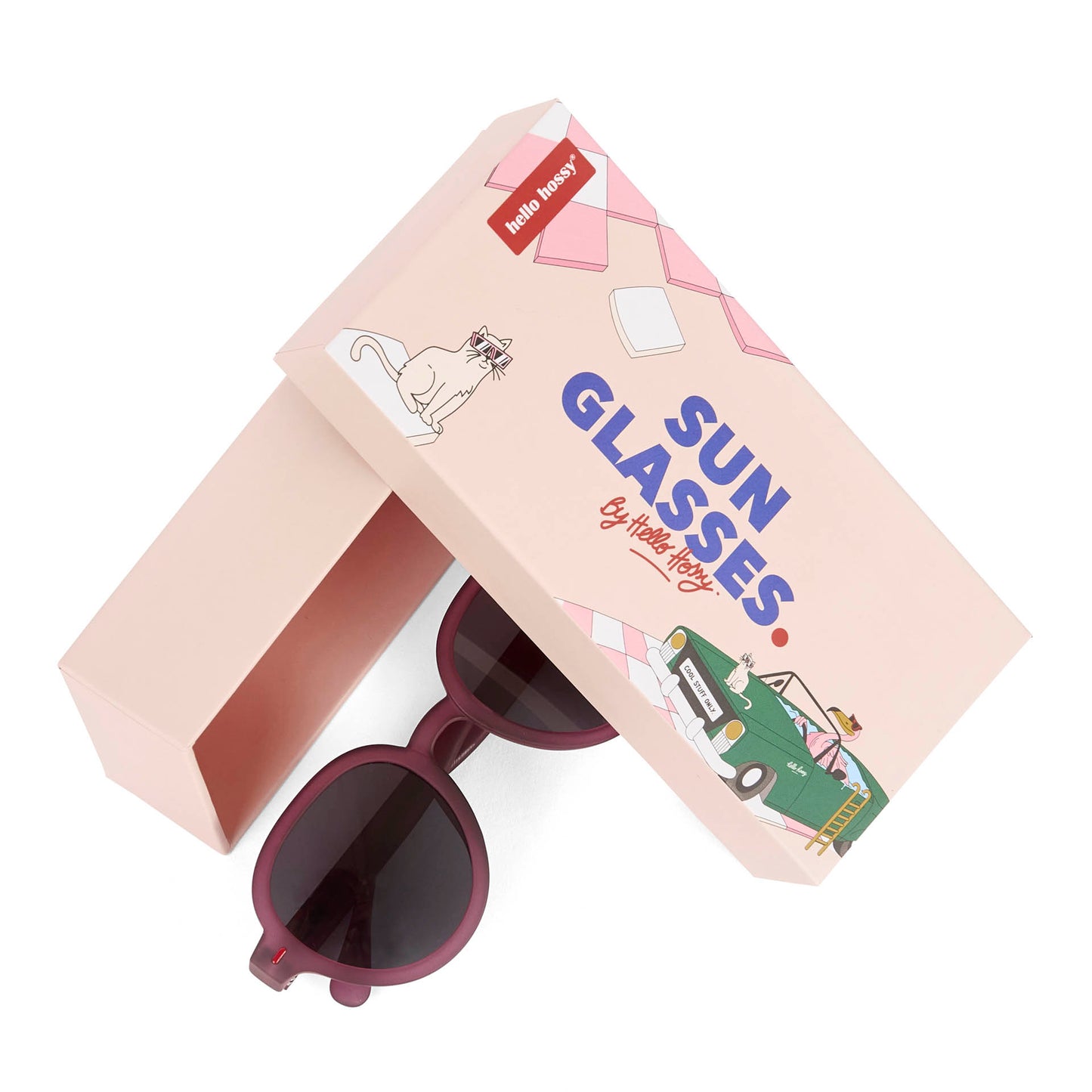 Kindersonnenbrille Violett Runde Gestellform mit Verpackung Hello Hossy