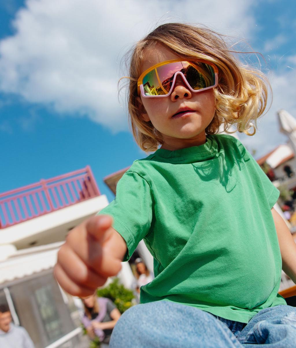 Sonnenbrillen für Kinder, Brillengestell in Orange und Rosa, verspiegeltes Brillenglass, Hello Hossy