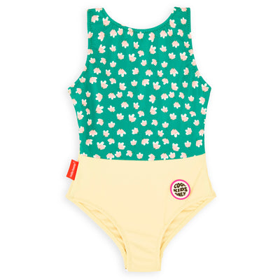 Mädchen Badeanzug Grün Gelb Blumen Aufdruck Patch Cool Kids Only Hello Hossy