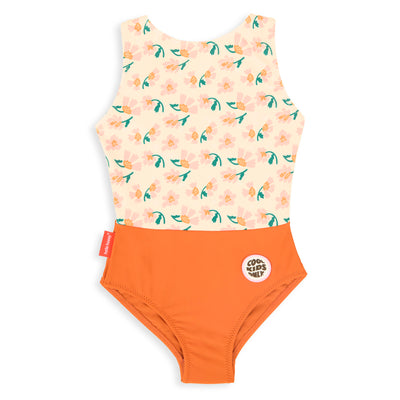 Mädchen Badeanzug Rosa Orange Aufdruck Blumen runder Patch Cool Kids Only Hello Hossy