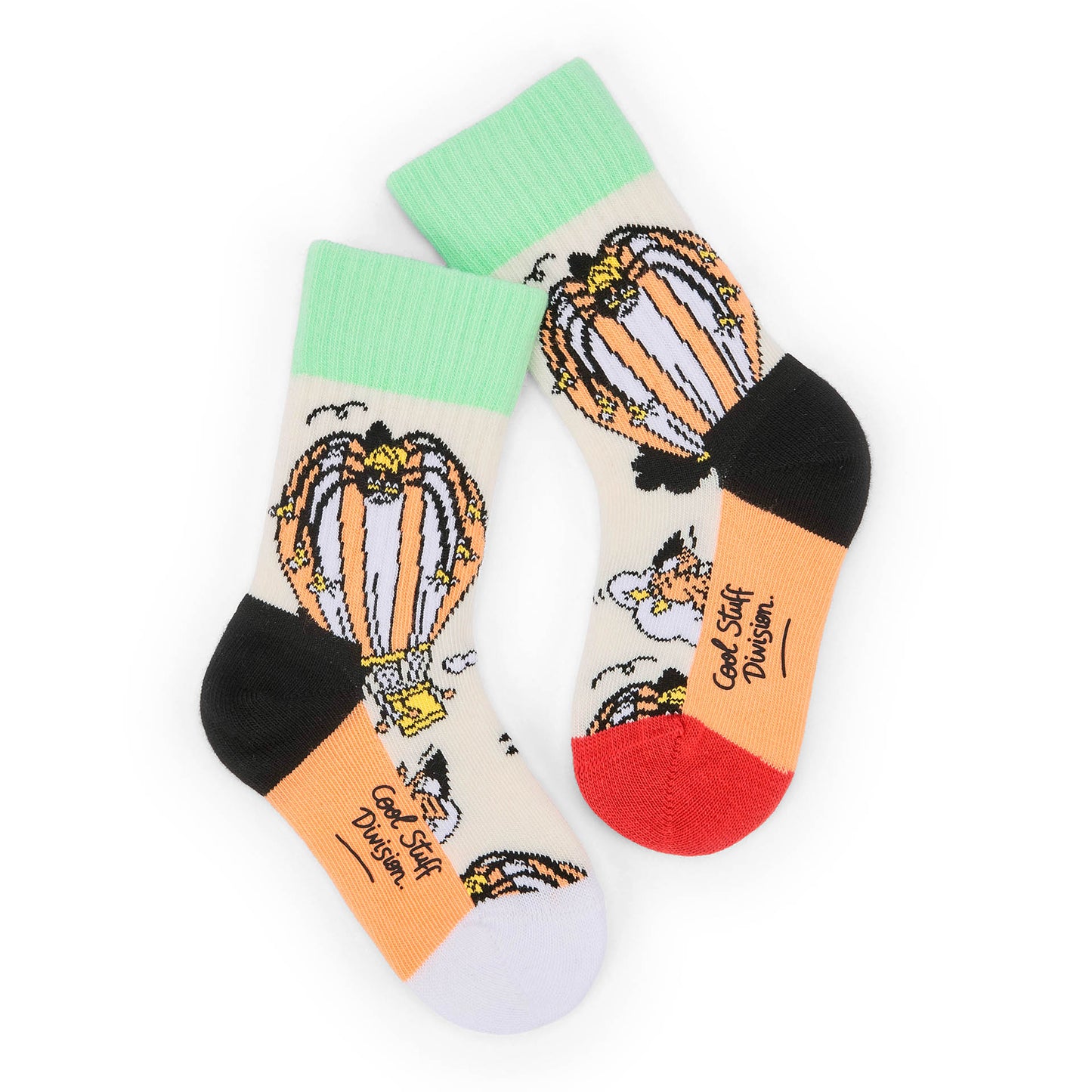 Kinder-Socken Halloween grün schwarz Orange mit Heißluftballon-Aufdrucken Hello Hossy