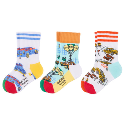 Pack mit 3 Paar Socken für Kinder mit Auto-Aufdrucken – Flachansicht