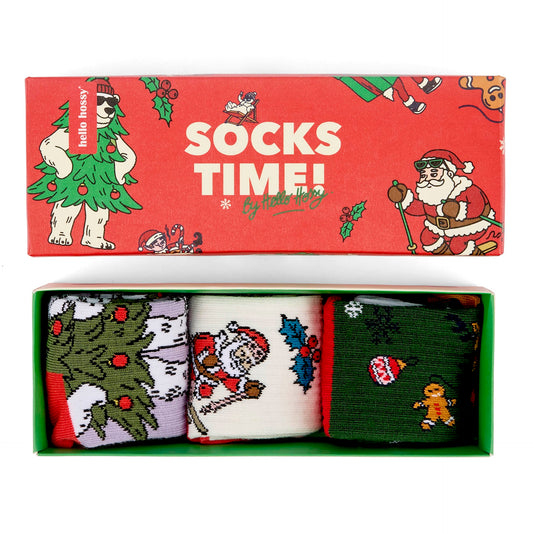 Pack de 3 paires de chaussettes pour enfant motif Noël dans leur coffret – vue du dessus