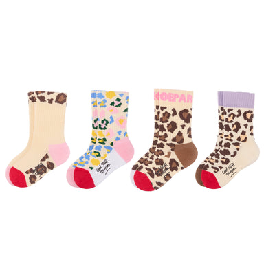 Pack mit 4 Paar Kinder-Socken mit Leopard-Aufdruck – Flachansicht