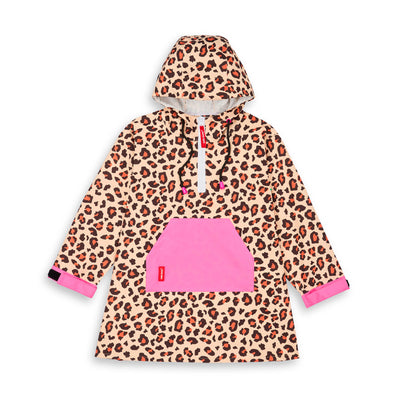 Wasserabweisender Regenponcho mit Kapuze Léopard für Kinder und Eltern – flach liegend, Vorderansicht