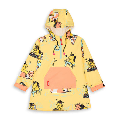 Wasserdichter Regenponcho mit Kapuze Unicorn für Kinder – flach liegend, Vorderansicht