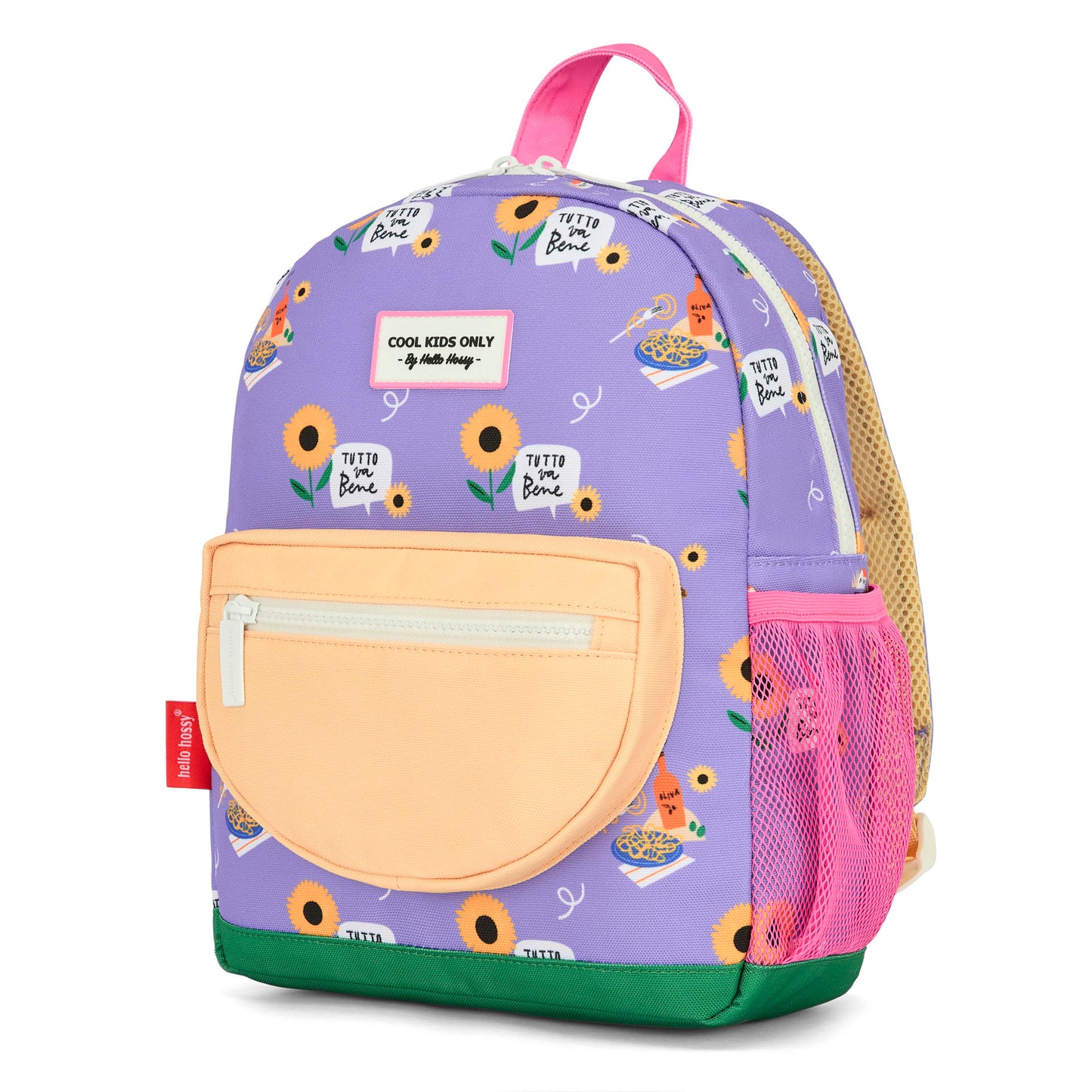 Sac à dos enfant violet imprimé fleurs poche beige Hello Hossy