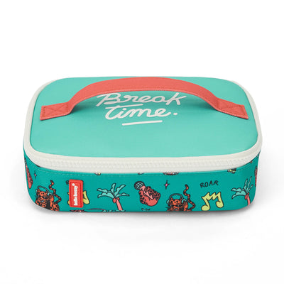 Snacktasche Kind Grün Korallenrot Tiere-Muster Aufschrift Hello Hossy