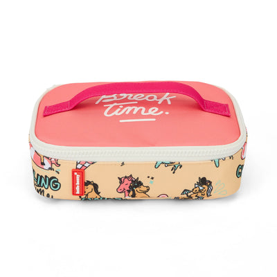 Snacktasche Kind Gelb Rosa Einhorn-Motiv Text Break Time Hello Hossy