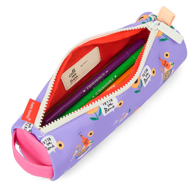 Federmappe Kinder violett Aufdruck Blumen rotes Innenfutter-Detail Hello Hossy