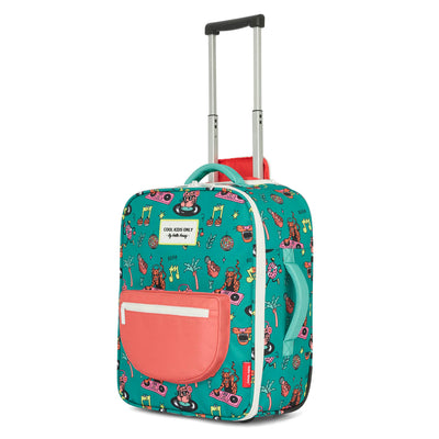 Kinderkoffer Grün Musik-Motiv Korallenrote Taschen ausziehbarer Griff Hello Hossy