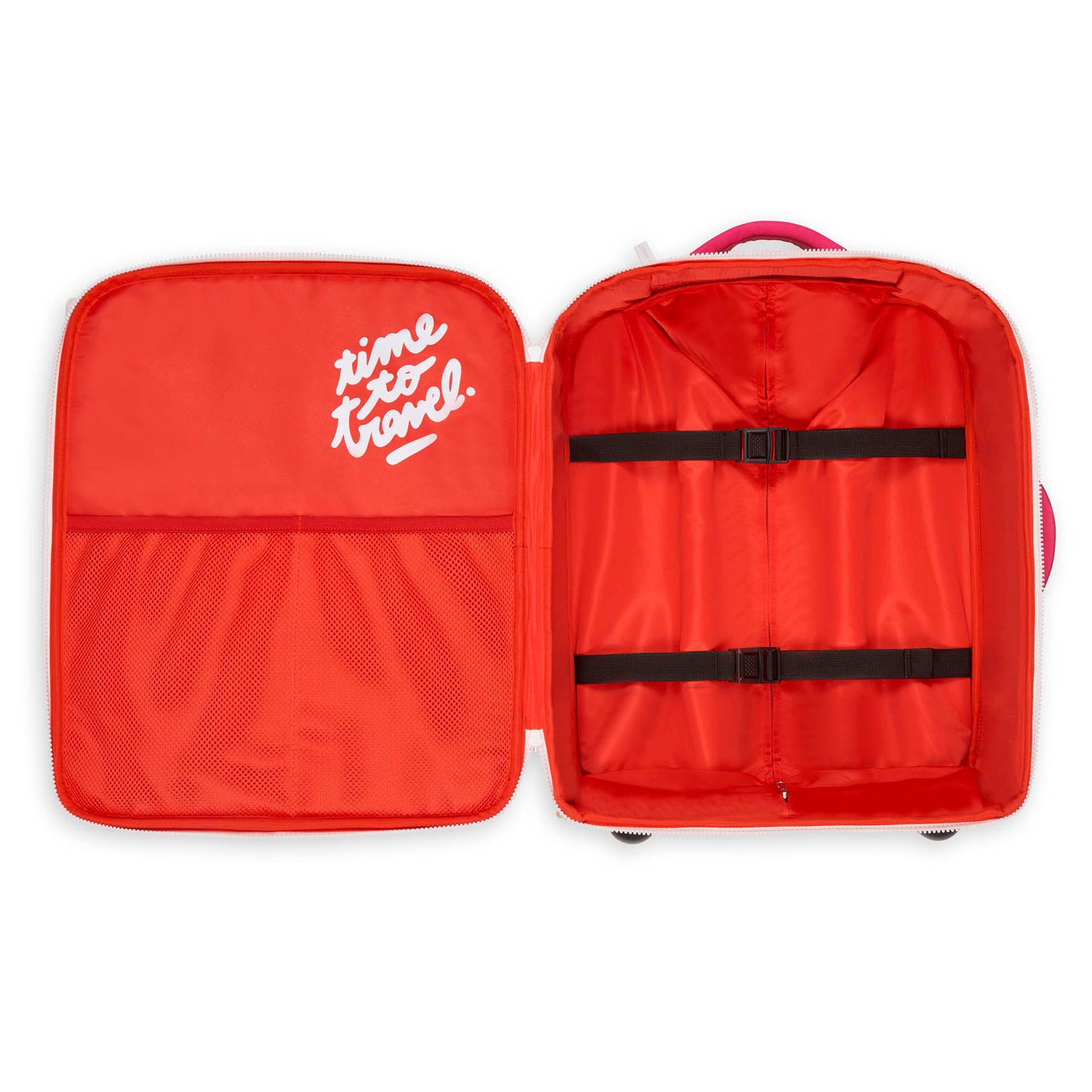 Valise enfant rose intérieur rouge sangle de maintien Hello Hossy