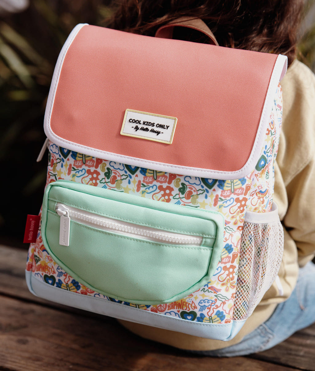 Kinder-Rucksack Kunst-Blumen-aufdruck Rosa Weiß Mint-Tasche Hello Hossy