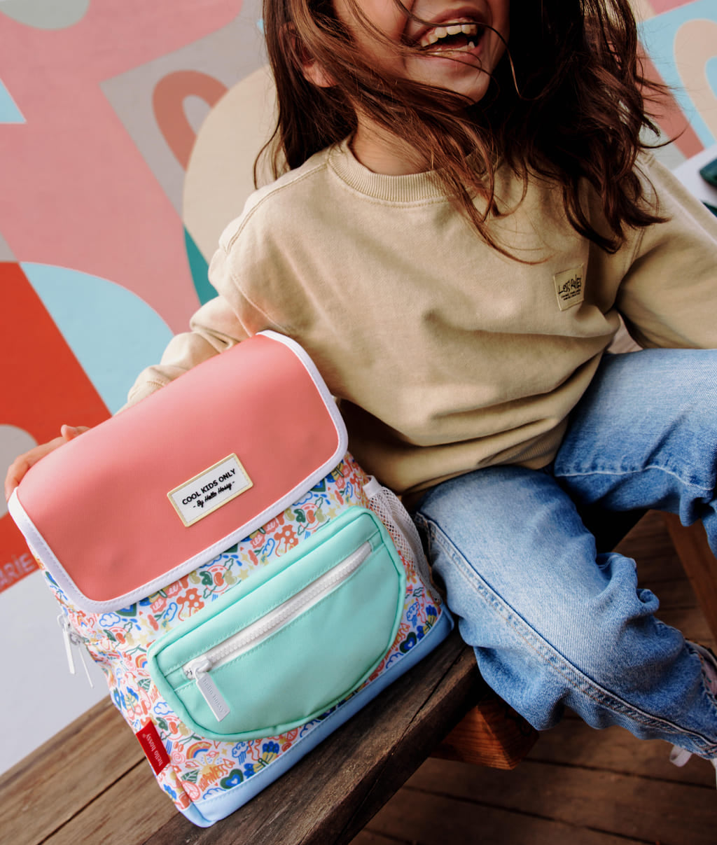 Kinder-Rucksack Weiß Rosa mit Blumen-Muster mint-Tasche Hello Hossy