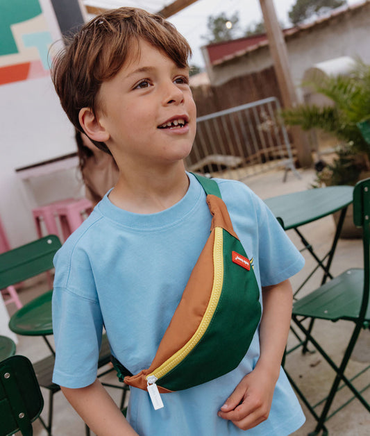 Sac banane enfant vert marron zip jaune Hello Hossy