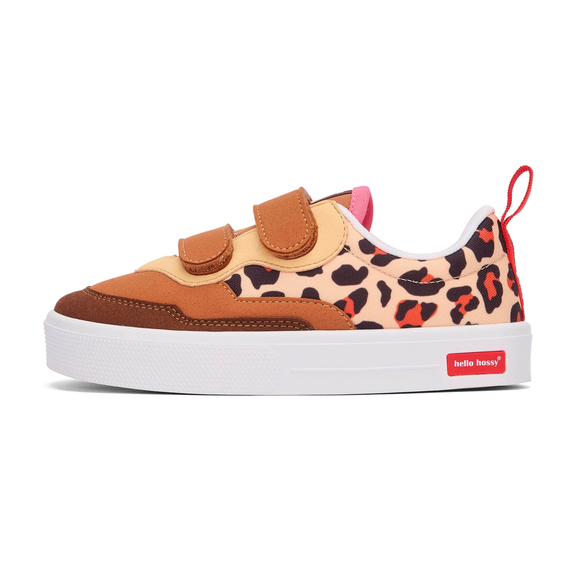 Sneakers enfant crème marron imprimé léopard double velcro Hello Hossy