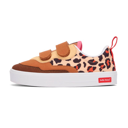 Sneakers enfant crème marron imprimé léopard double velcro Hello Hossy