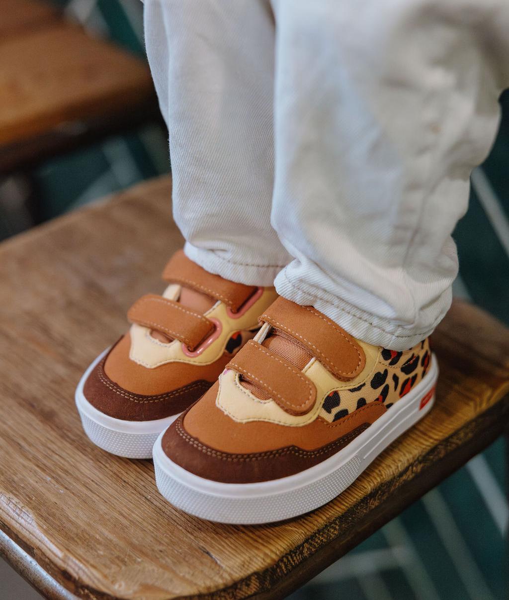 Sneakers enfant crème marron imprimé léopard Hello Hossy