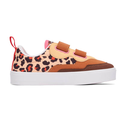Sneakers enfant crème marron imprimé léopard double velcro Hello Hossy