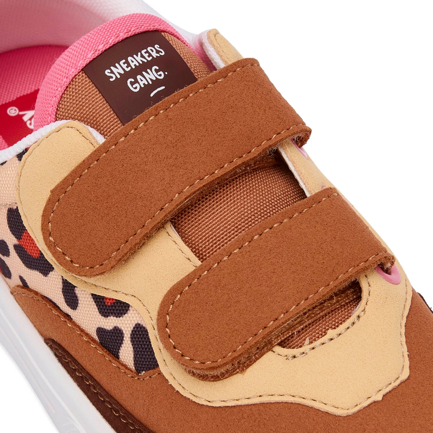 Sneakers enfant crème marron imprimé léopard double velcro Hello Hossy