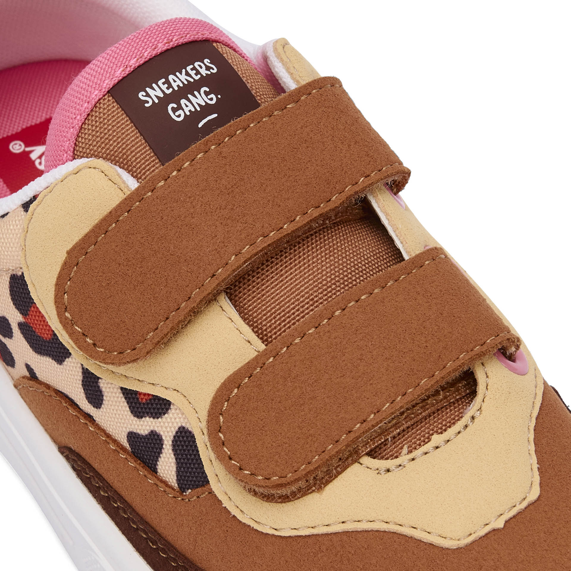 Sneakers enfant crème marron imprimé léopard double velcro Hello Hossy