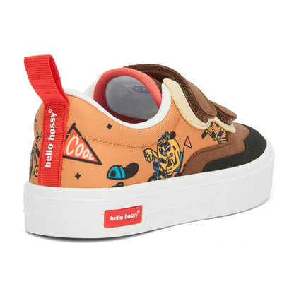 Kinder-Sneakers Braun Schwarz Mascots-Fahrrad-Aufdruck Klettverschluss Hello Hossy