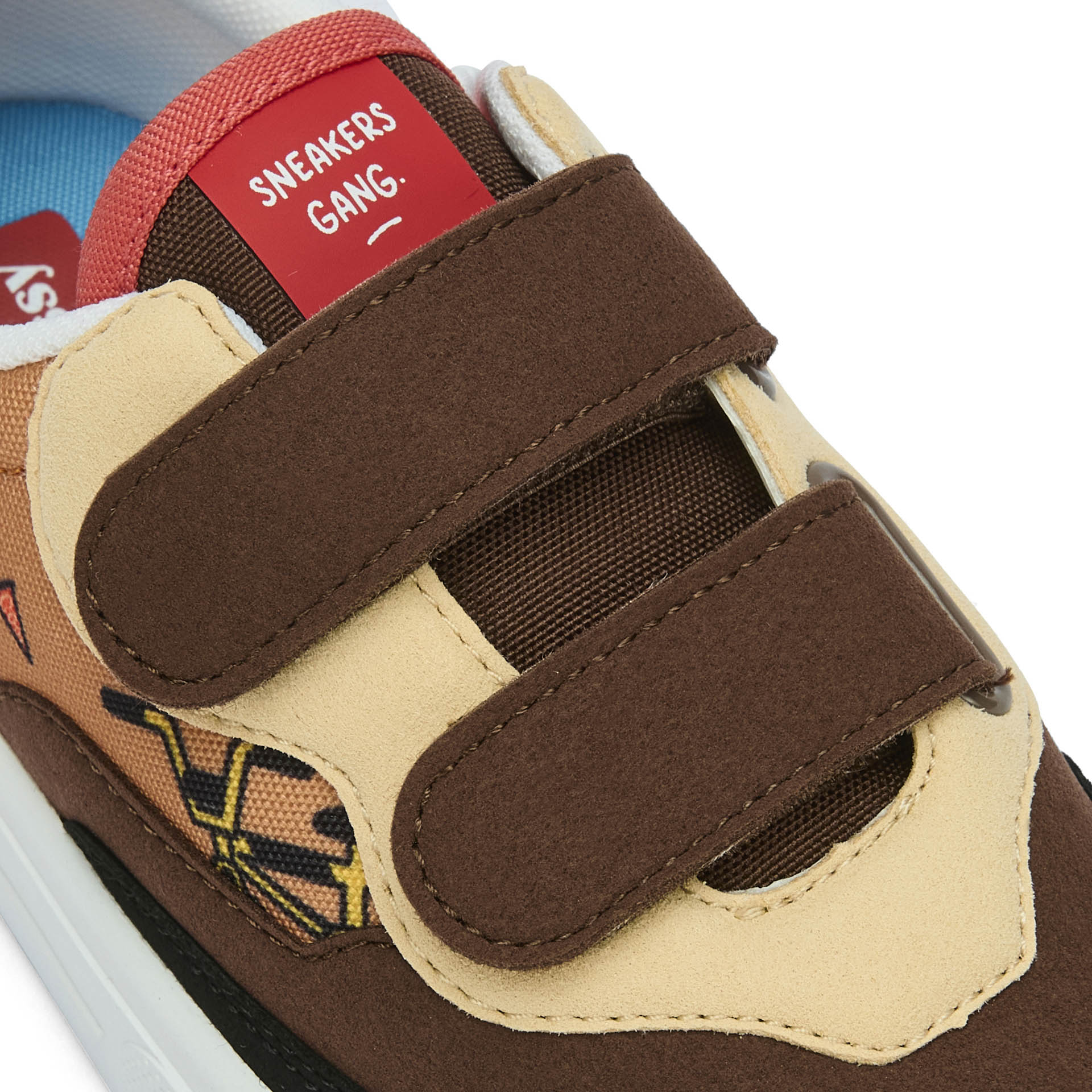 Kindersneakers Braun Beige Mascots Fahrrad Motiv doppelte Klettverschlüsse Hello Hossy