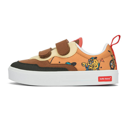 Kindersneakers Braun Beige Mascots Fahrrad Motiv doppelte Klettverschlüsse Hello Hossy