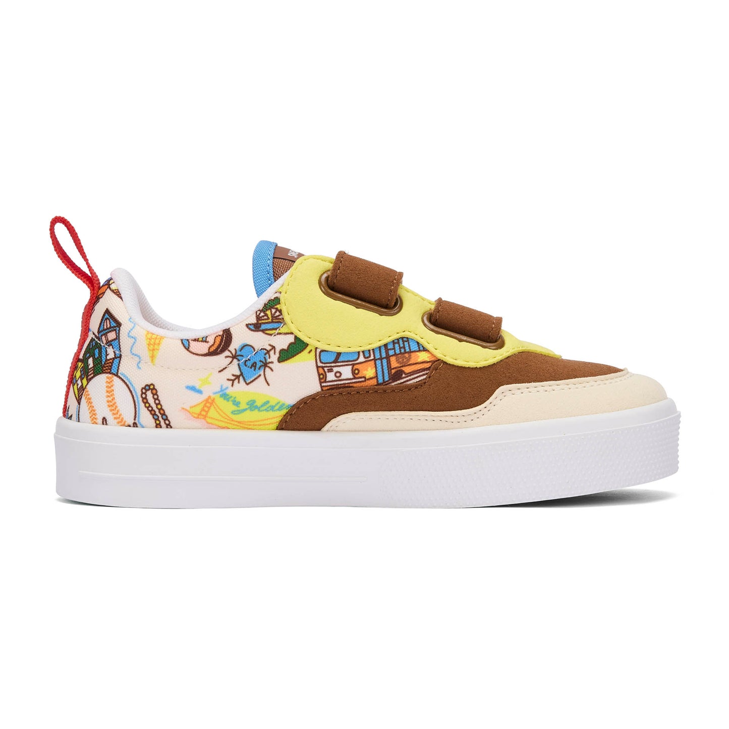 Kindersneakers Cremeweiß Braun USA-Muster Klettverschluss Hello Hossy