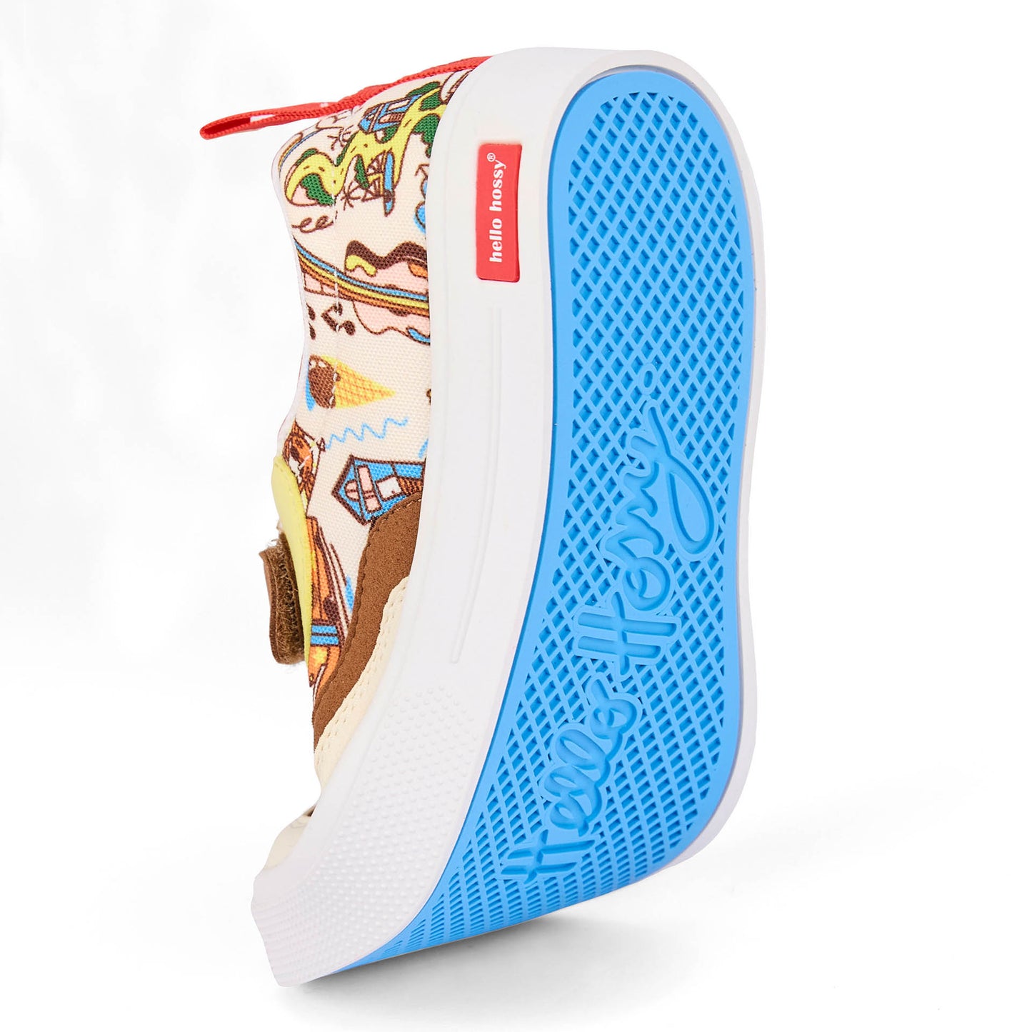 Sneakers für Kinder, Cremeweiß-Braun, weiche blaue Sohle Hello Hossy