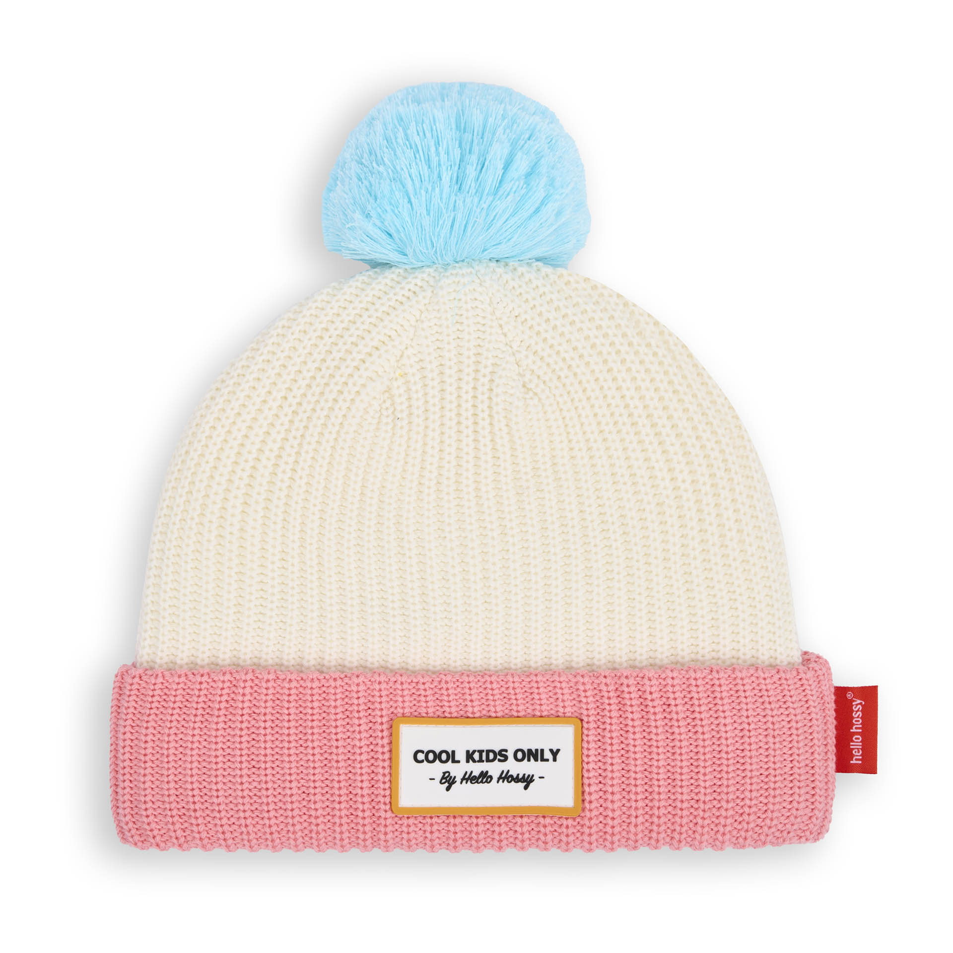 Bonnet Enfants Color Block Pink Ice, avec pompon, doublure polaire, coton biologique, dès 9 mois, Cool Kids Only !