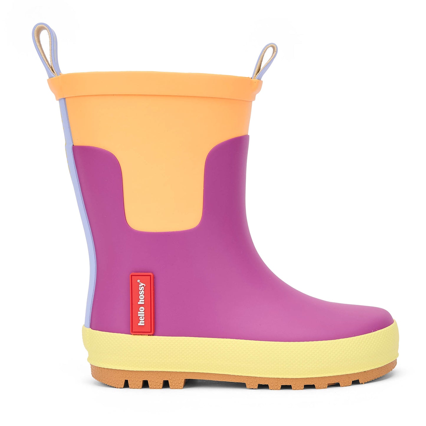 Kinder-gummistiefel violett Orange mit gelbem Detail Hello Hossy